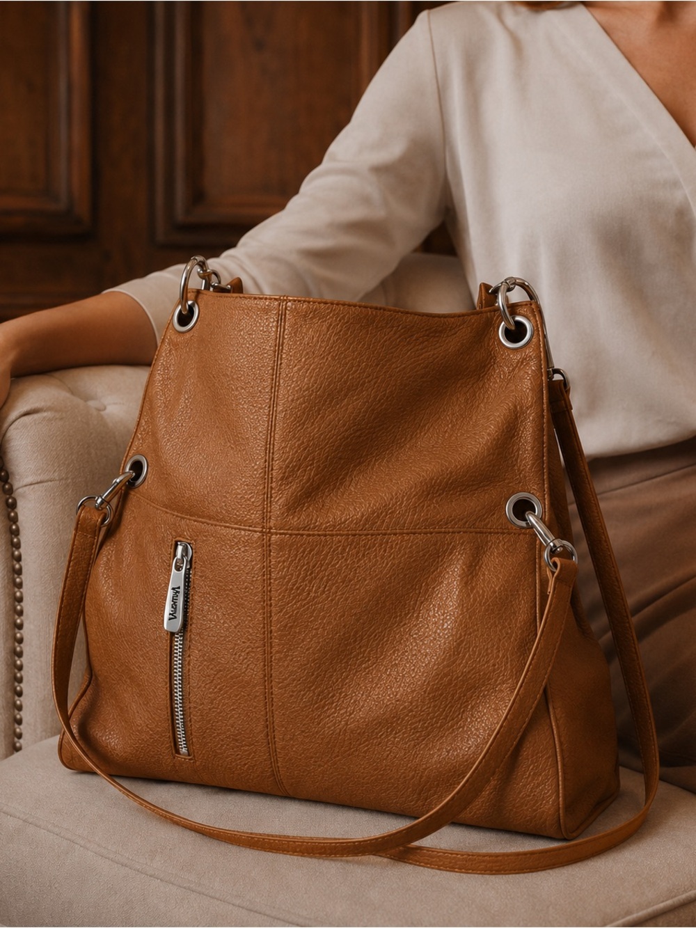 Valentina Genuine Leather Convertible Hobo / Foldover Shoulder Bag Made in Italy
